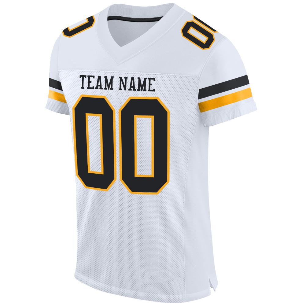 Custom Football Jersey - White Black-Gold Mesh - Style White0207