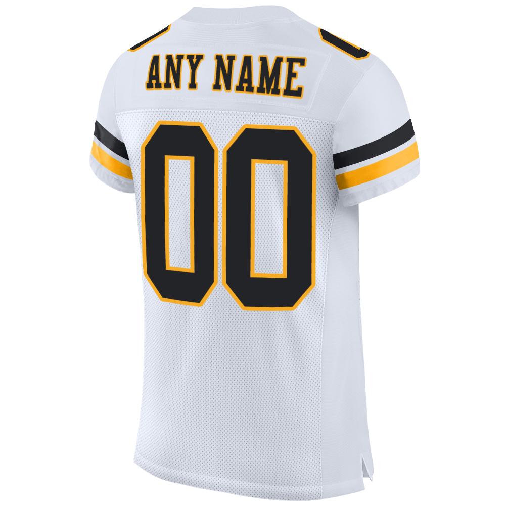 Custom Football Jersey - White Black-Gold Mesh - Style White0207