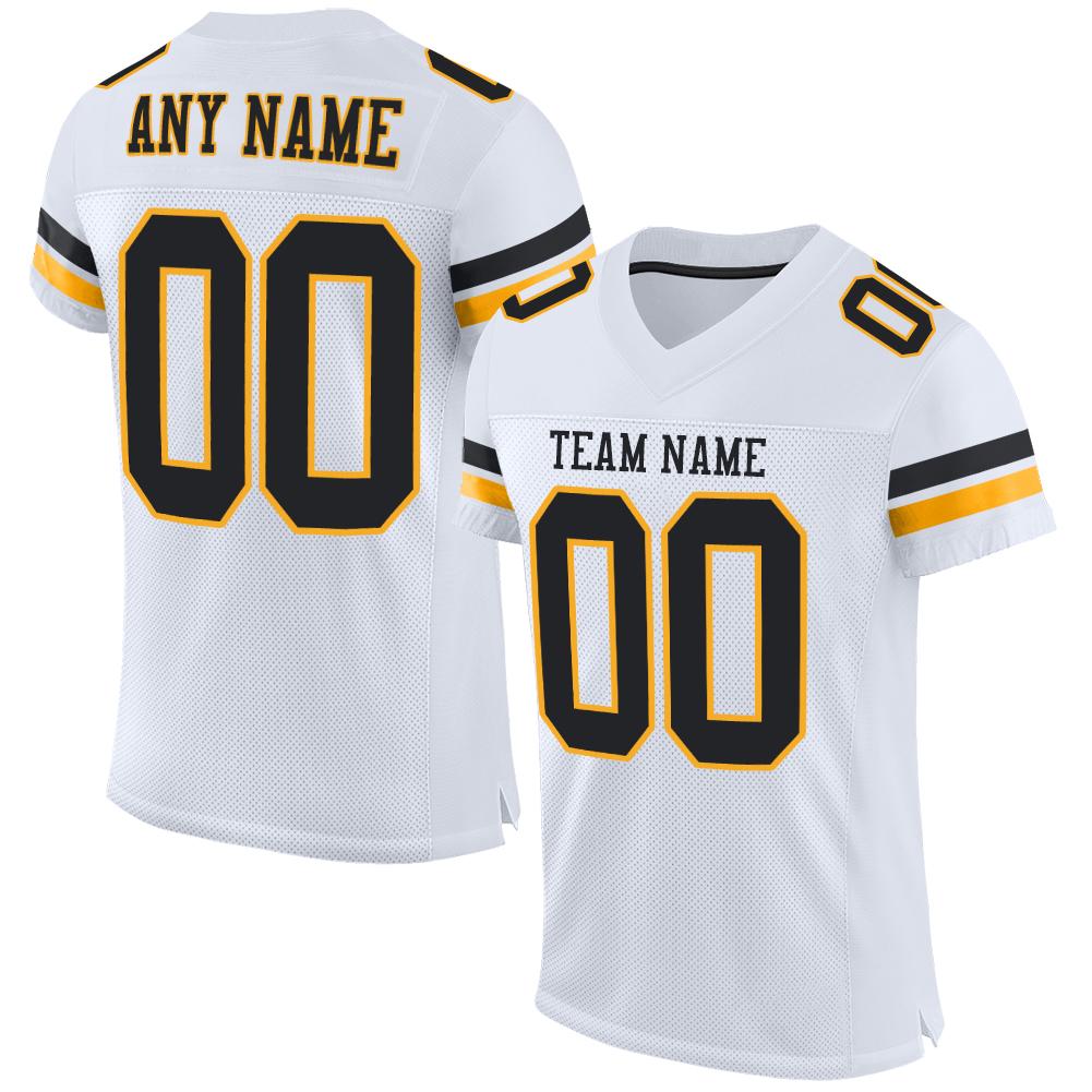 Custom Football Jersey - White Black-Gold Mesh - Style White0207