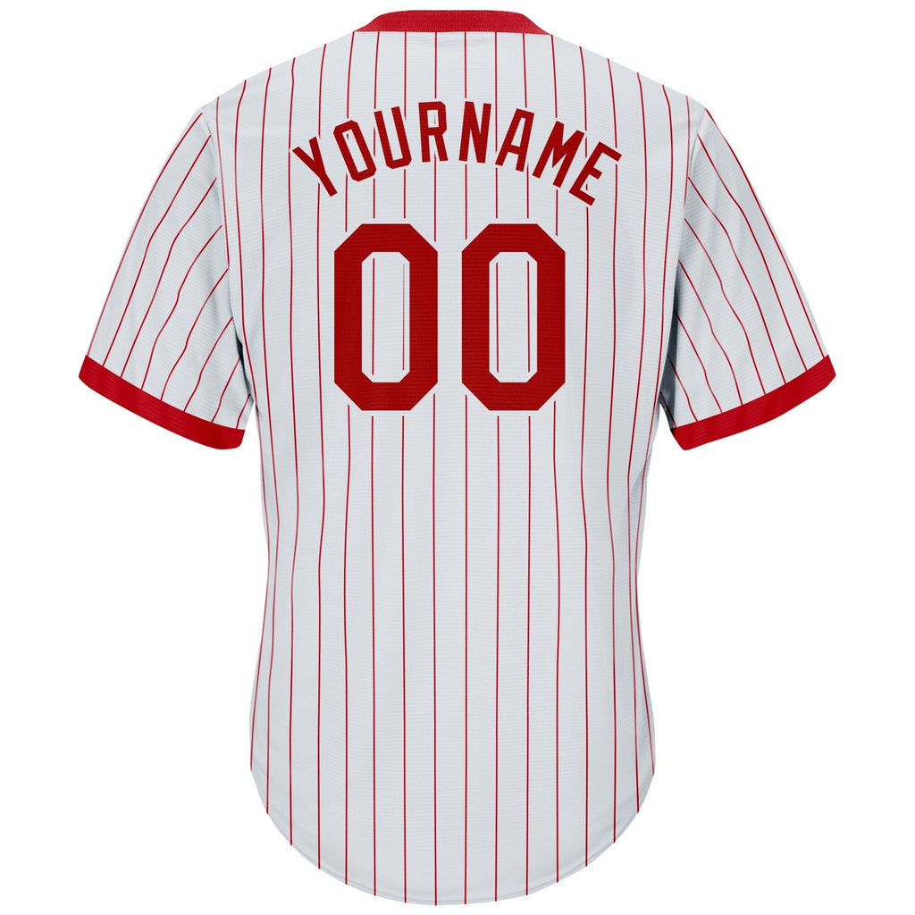 Custom Baseball Jersey - White Red Pinstripe Red-White Throwback Rib-Knit