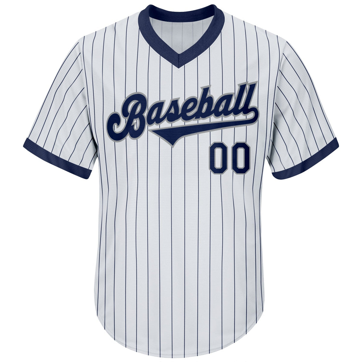 Custom Baseball Jersey - White Navy Pinstripe Navy-Gray Throwback Rib-Knit
