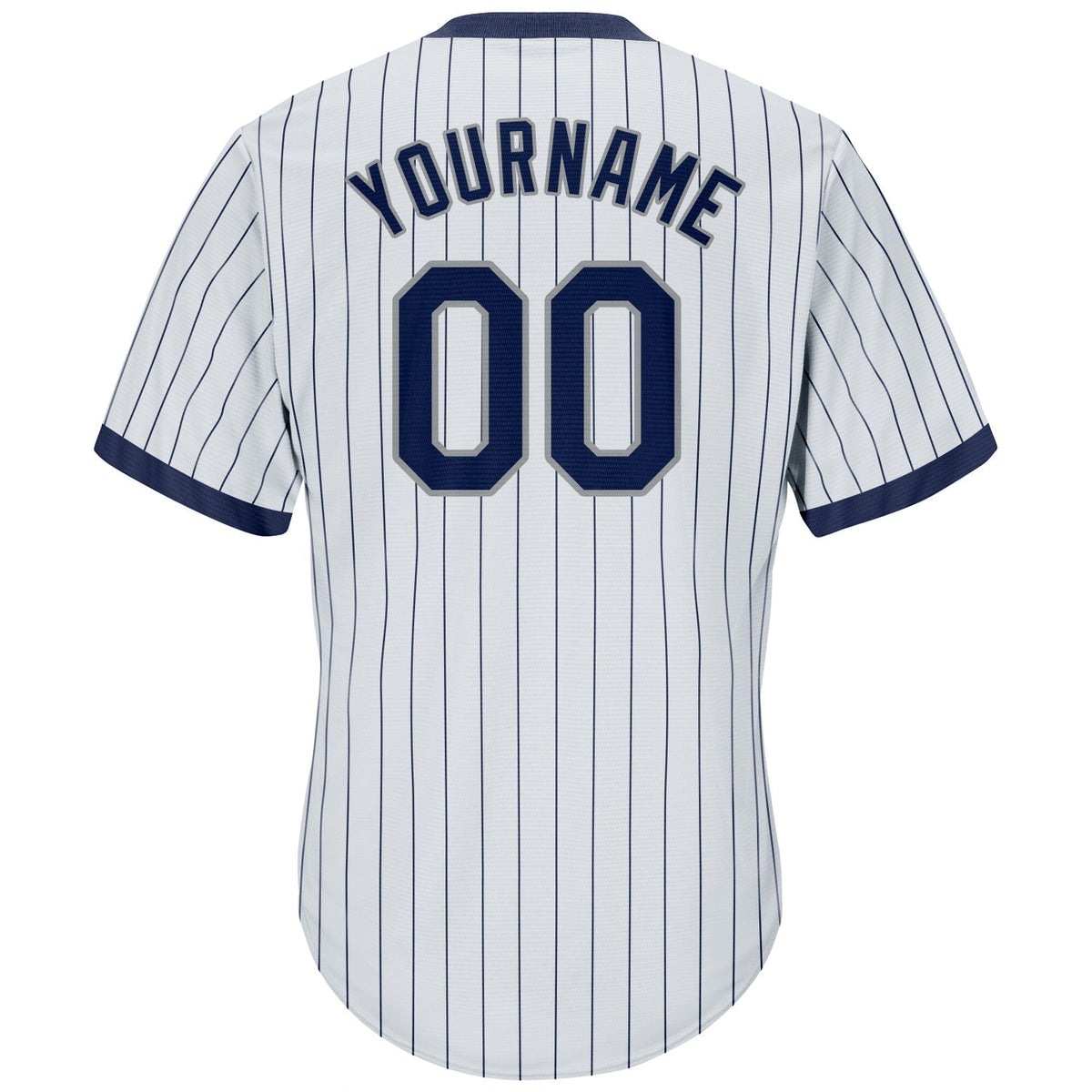 Custom Baseball Jersey - White Navy Pinstripe Navy-Gray Throwback Rib-Knit