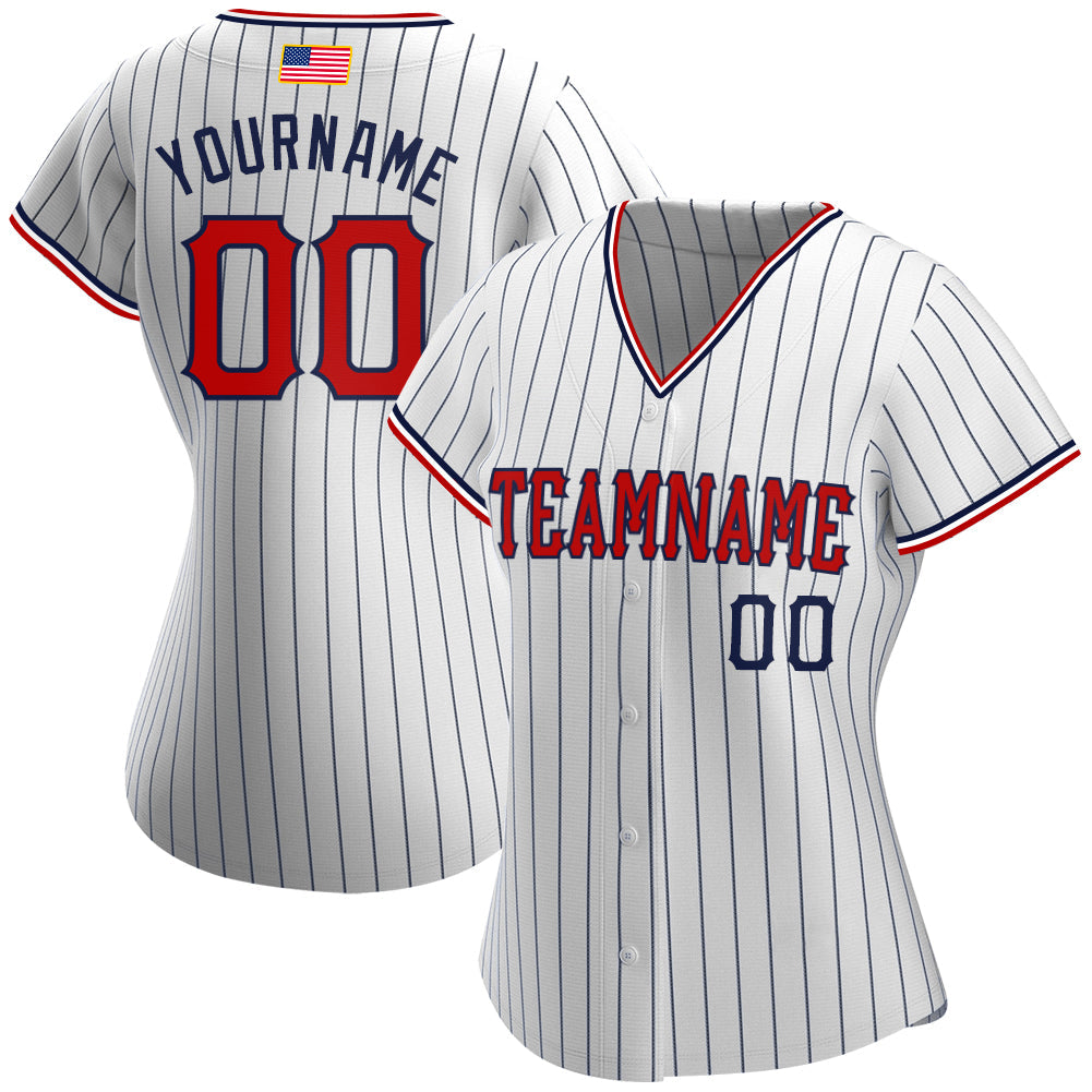 Custom Baseball Jersey - White Navy Pinstripe Red-Navy American Flag Fashion