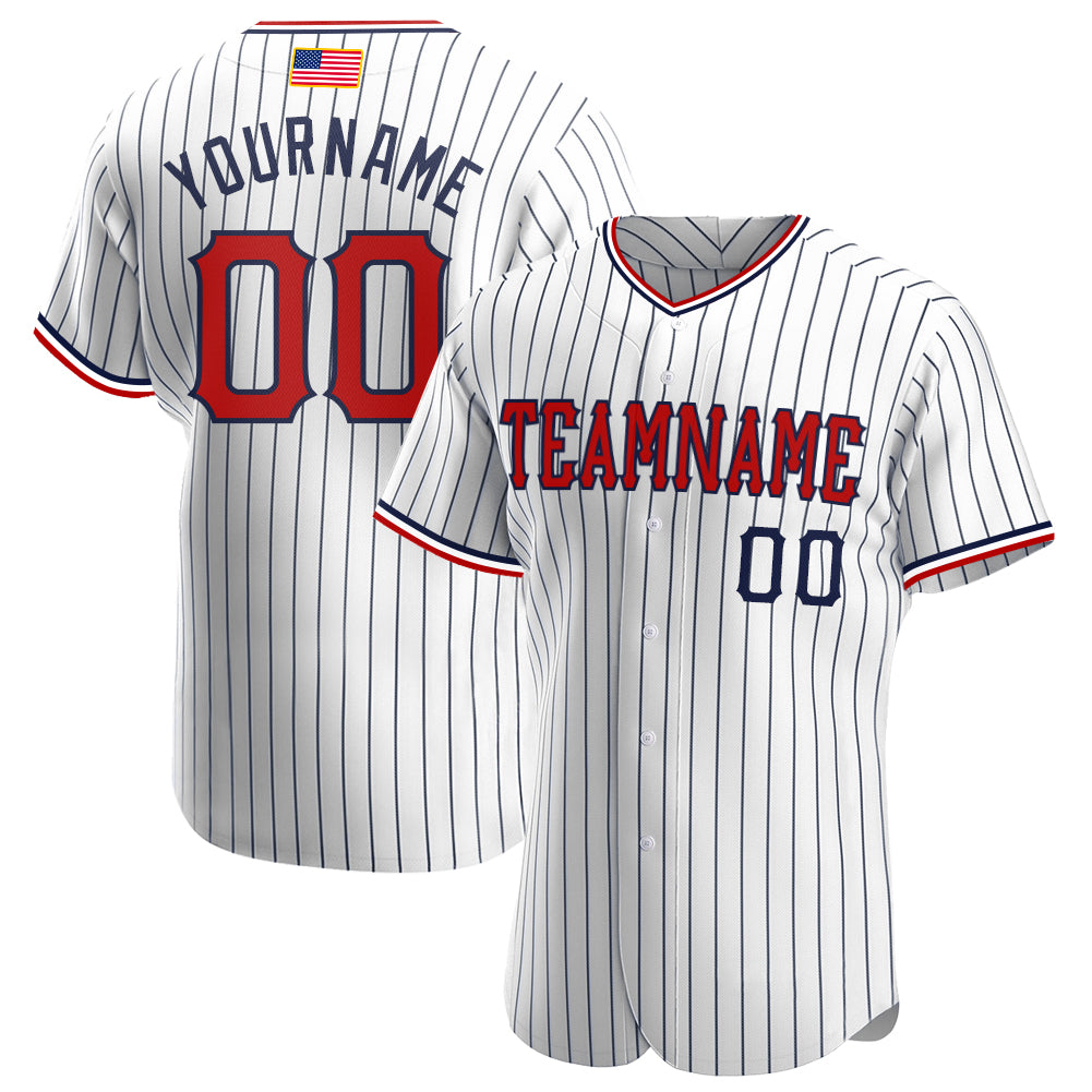 Custom Baseball Jersey - White Navy Pinstripe Red-Navy American Flag Fashion