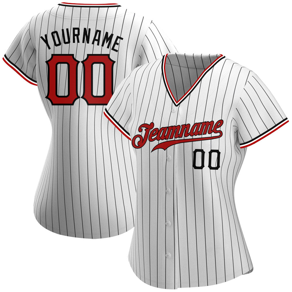 Custom Baseball Jersey - White Black Pinstripe Red-Black