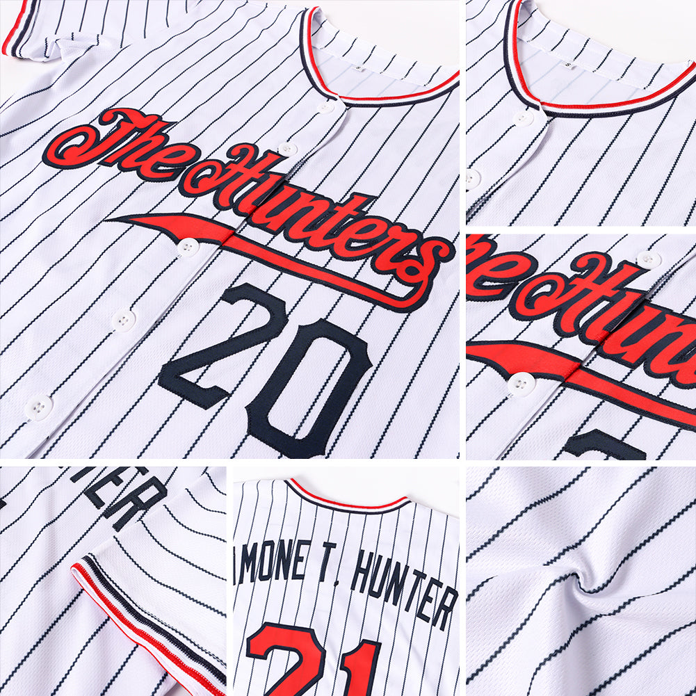 Custom Baseball Jersey - White Black Pinstripe Red-Black