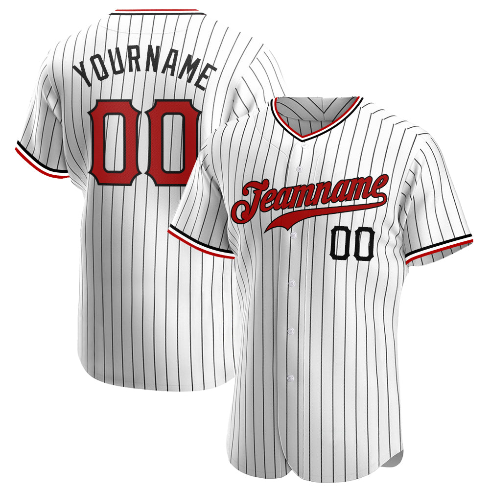 Custom Baseball Jersey - White Black Pinstripe Red-Black