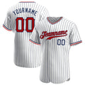 Custom Baseball Jersey - White Navy Pinstripe Red-Navy
