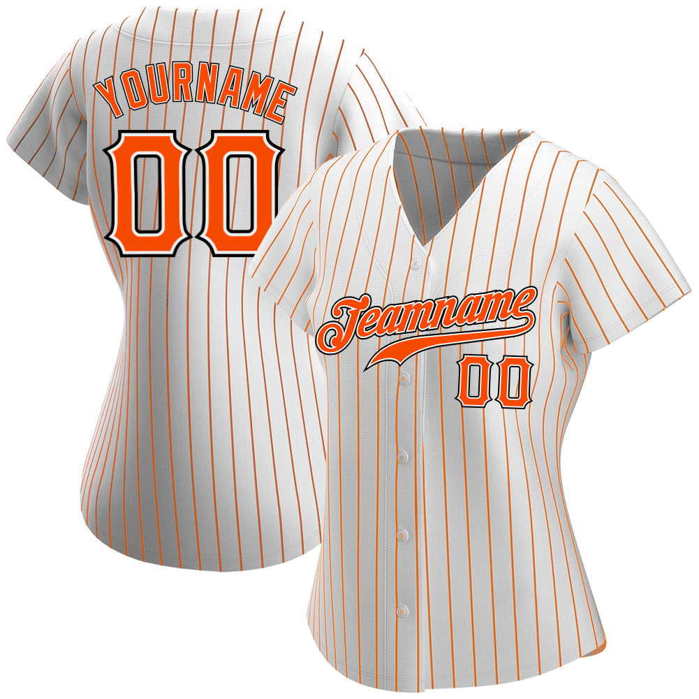 Custom Baseball Jersey - White Orange Pinstripe Orange-Black