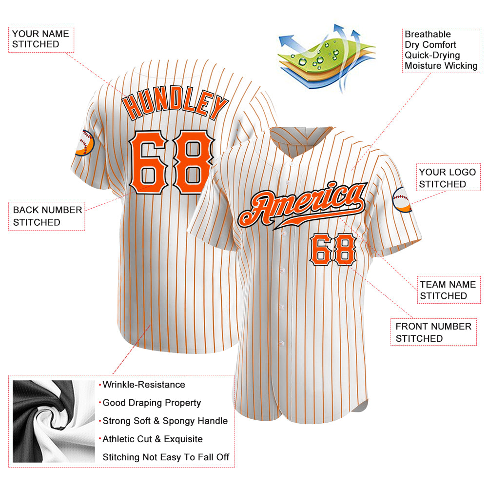 Custom Baseball Jersey - White Orange Pinstripe Orange-Black