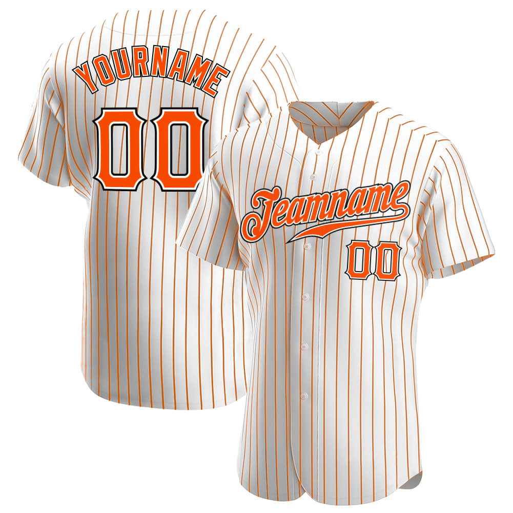 Custom Baseball Jersey - White Orange Pinstripe Orange-Black