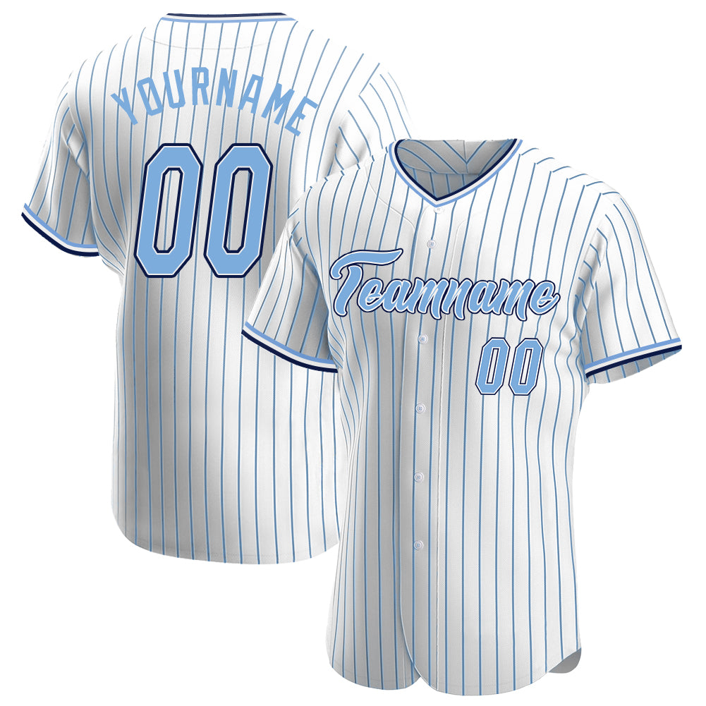 Custom Baseball Jersey - White Light Blue Pinstripe Light Blue-Navy