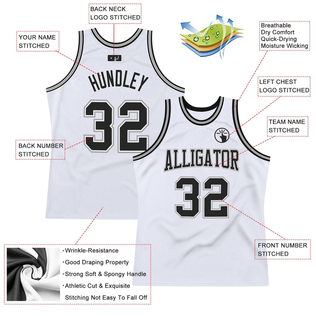 Custom Basketball Jersey - White Black-Gray Throwback