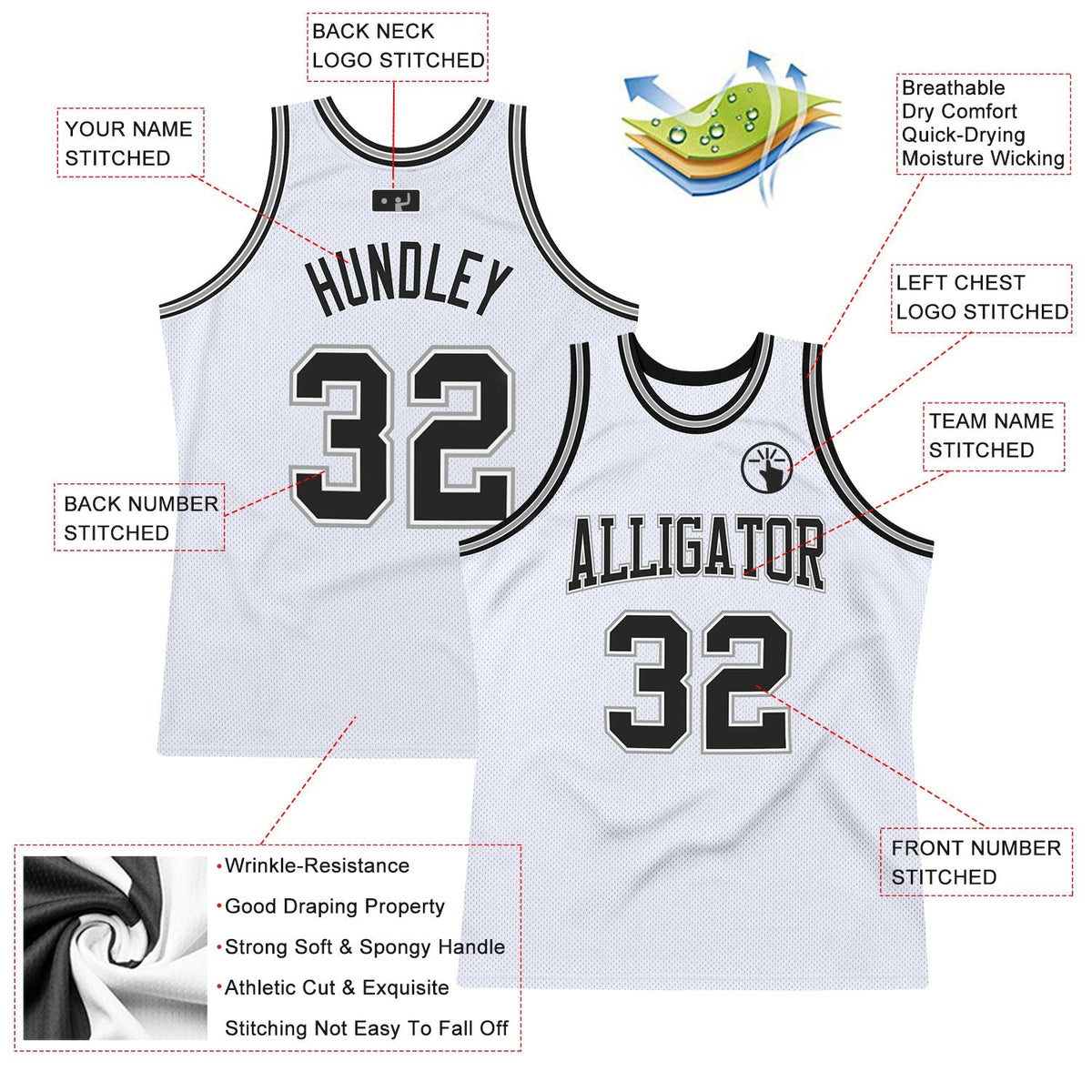 Custom Basketball Jersey - White Black-Gray Throwback