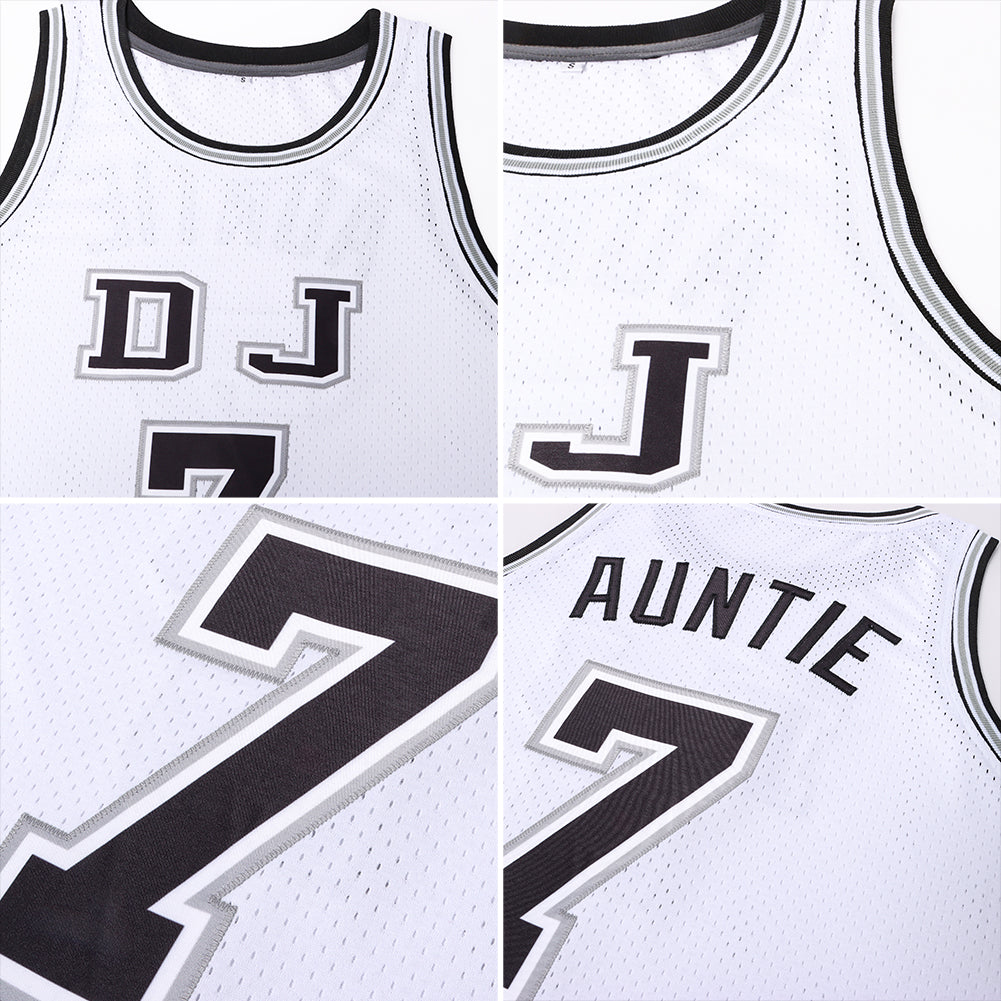 Custom Basketball Jersey - White Black-Gray Throwback