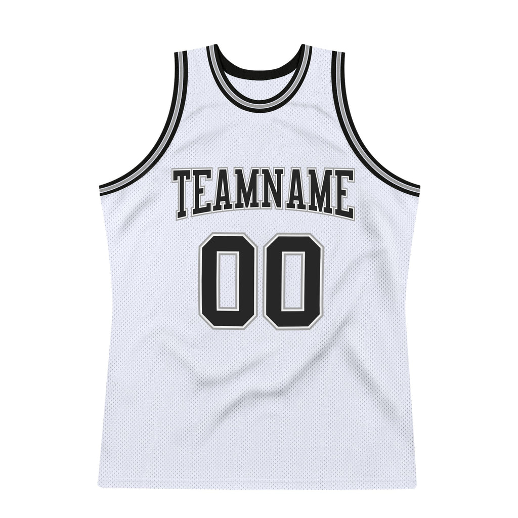 Custom Basketball Jersey - White Black-Gray Throwback