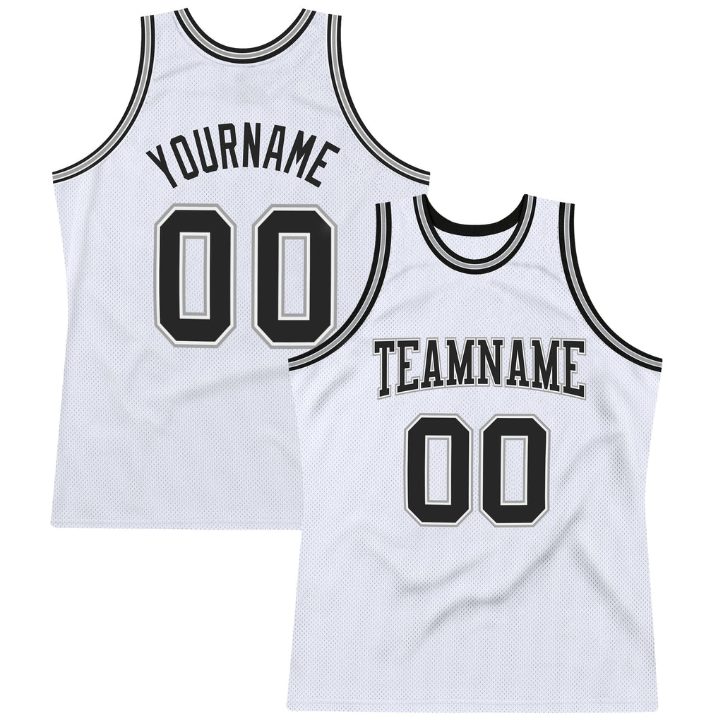 Custom Basketball Jersey - White Black-Gray Throwback