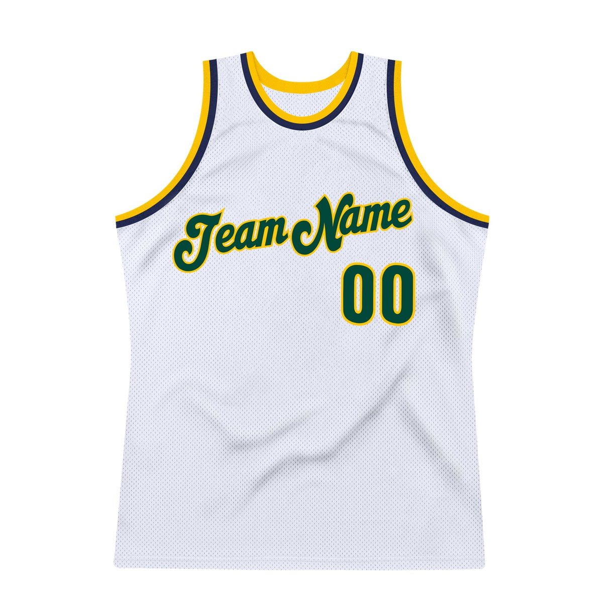 Custom Basketball Jersey - White Hunter Green-Gold Throwback