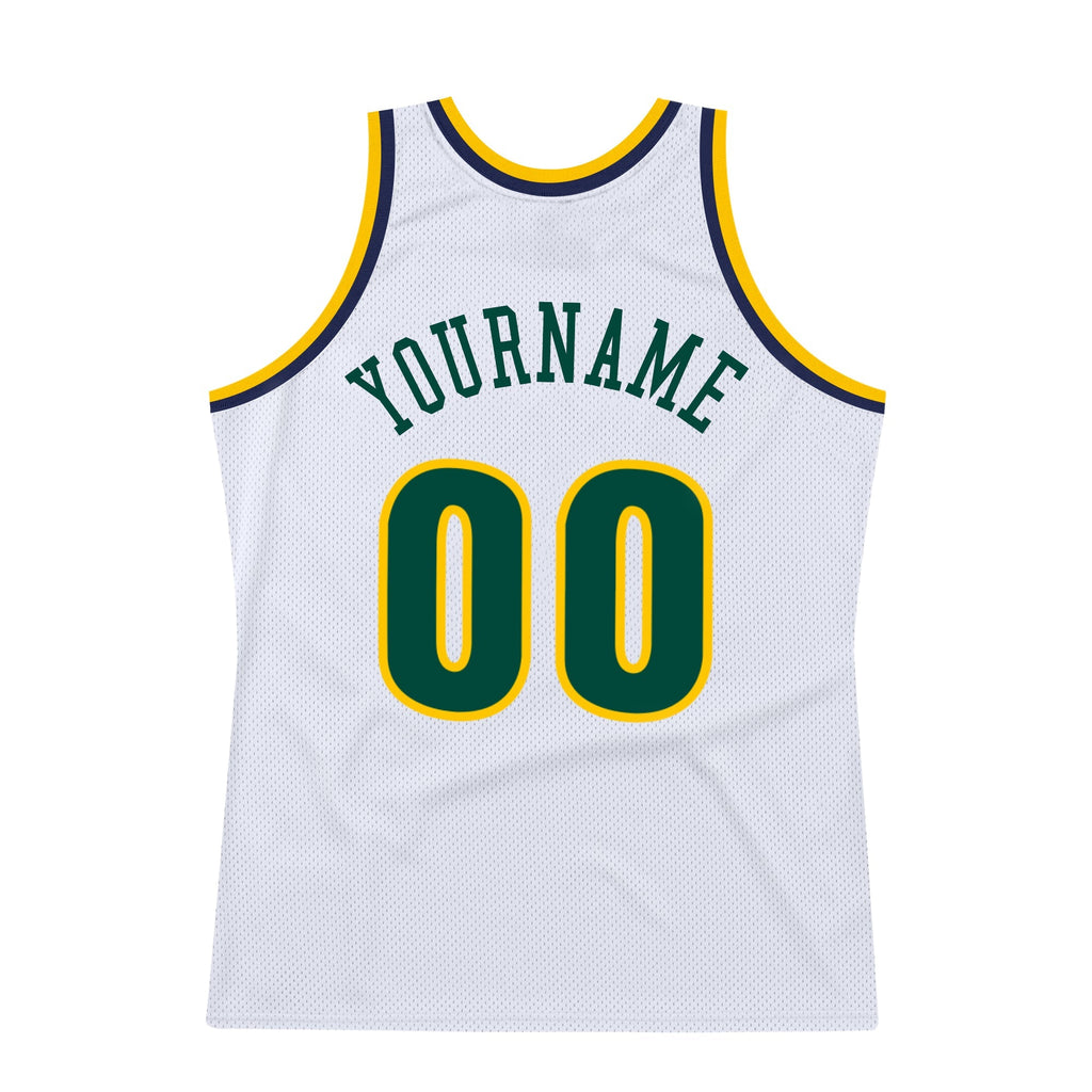 Custom Basketball Jersey - White Hunter Green-Gold Throwback