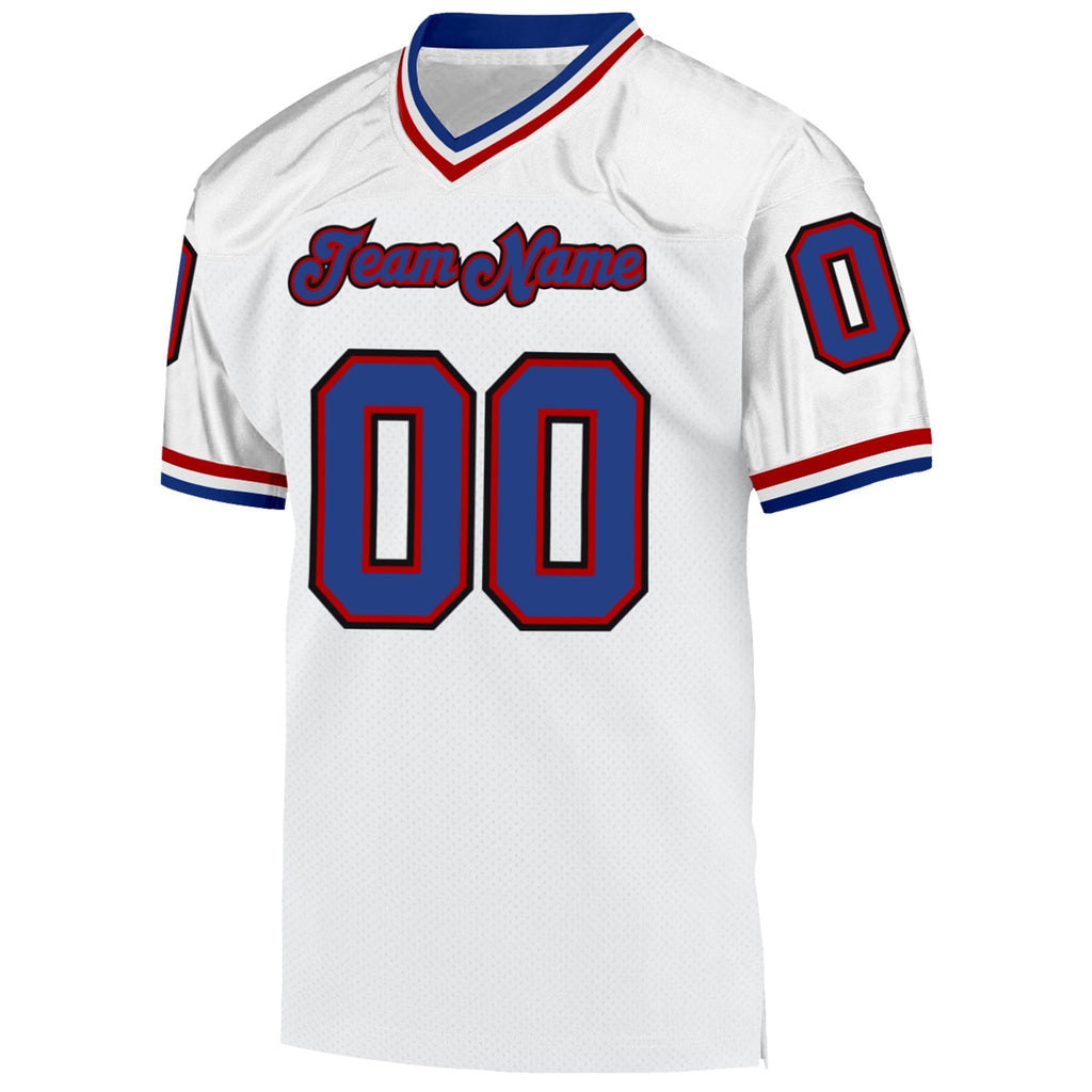 Custom Football Jersey - White Royal-Red Mesh Throwback