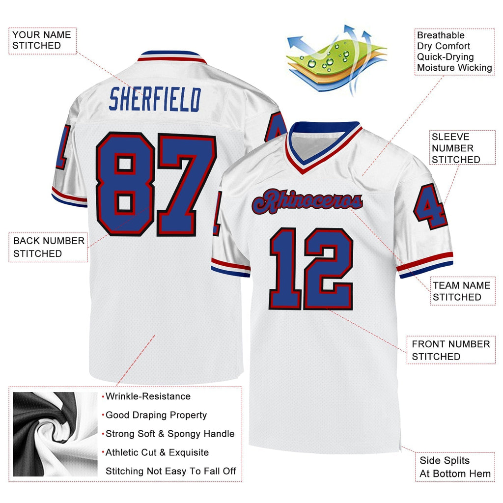 Custom Football Jersey - White Royal-Red Mesh Throwback