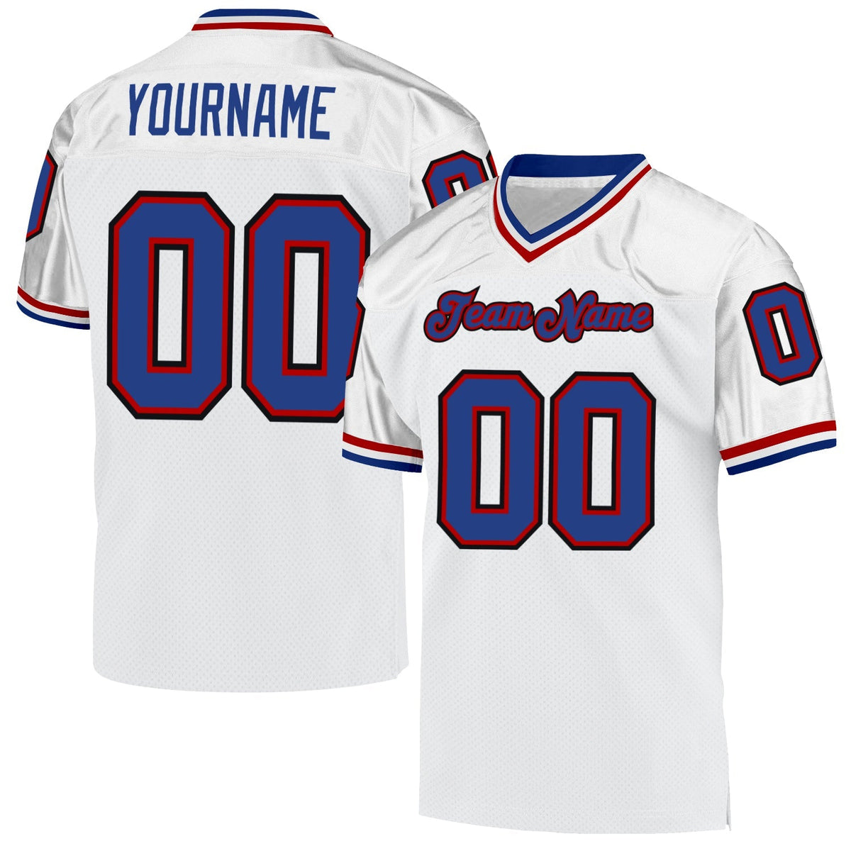 Custom Football Jersey - White Royal-Red Mesh Throwback