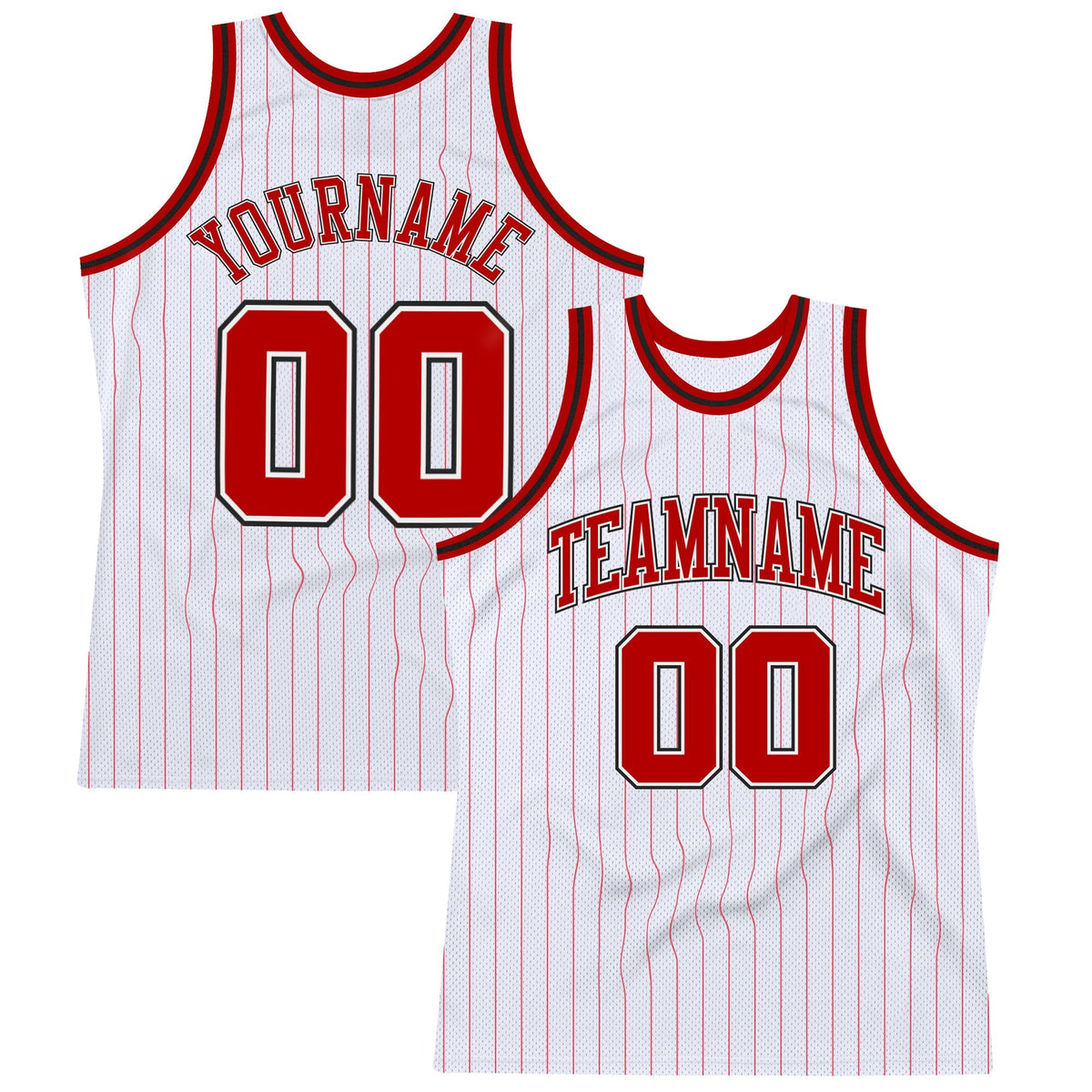 Custom Basketball Jersey - White Red Pinstripe Red-Black