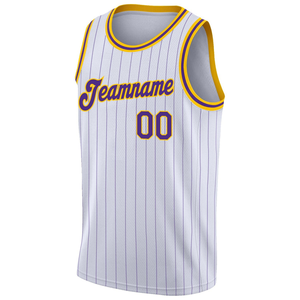 Custom Basketball Jersey - White Purple Pinstripe Purple-Gold