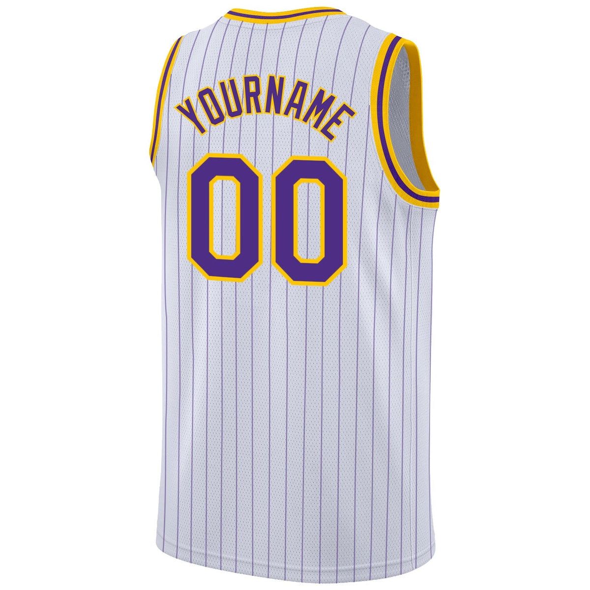 Custom Basketball Jersey - White Purple Pinstripe Purple-Gold