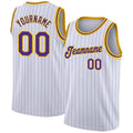 Custom Basketball Jersey - White Purple Pinstripe Purple-Gold