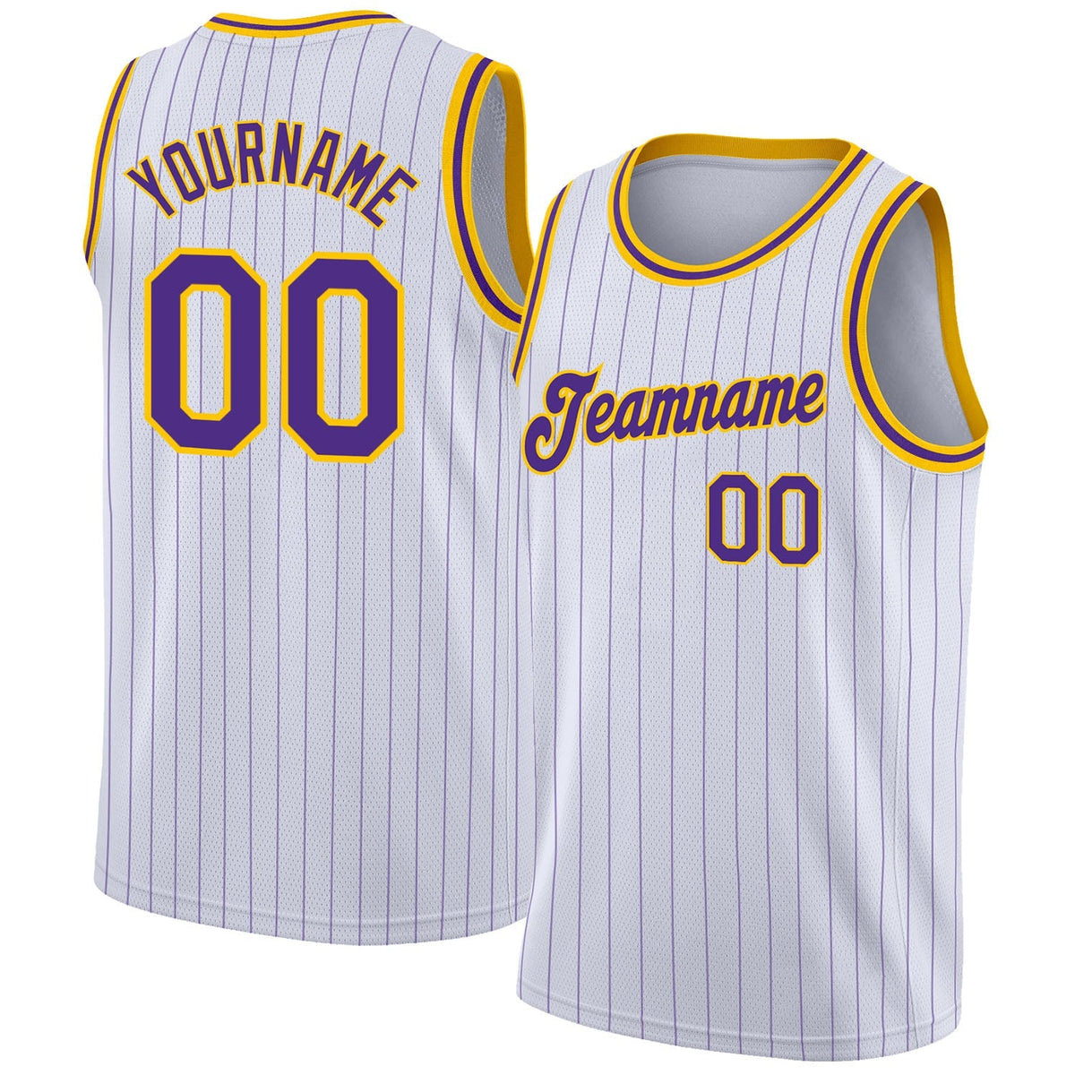 Custom Basketball Jersey - White Purple Pinstripe Purple-Gold
