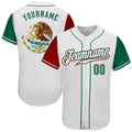 Custom Baseball Jersey - White Kelly Green-Red Mexico Two Tone