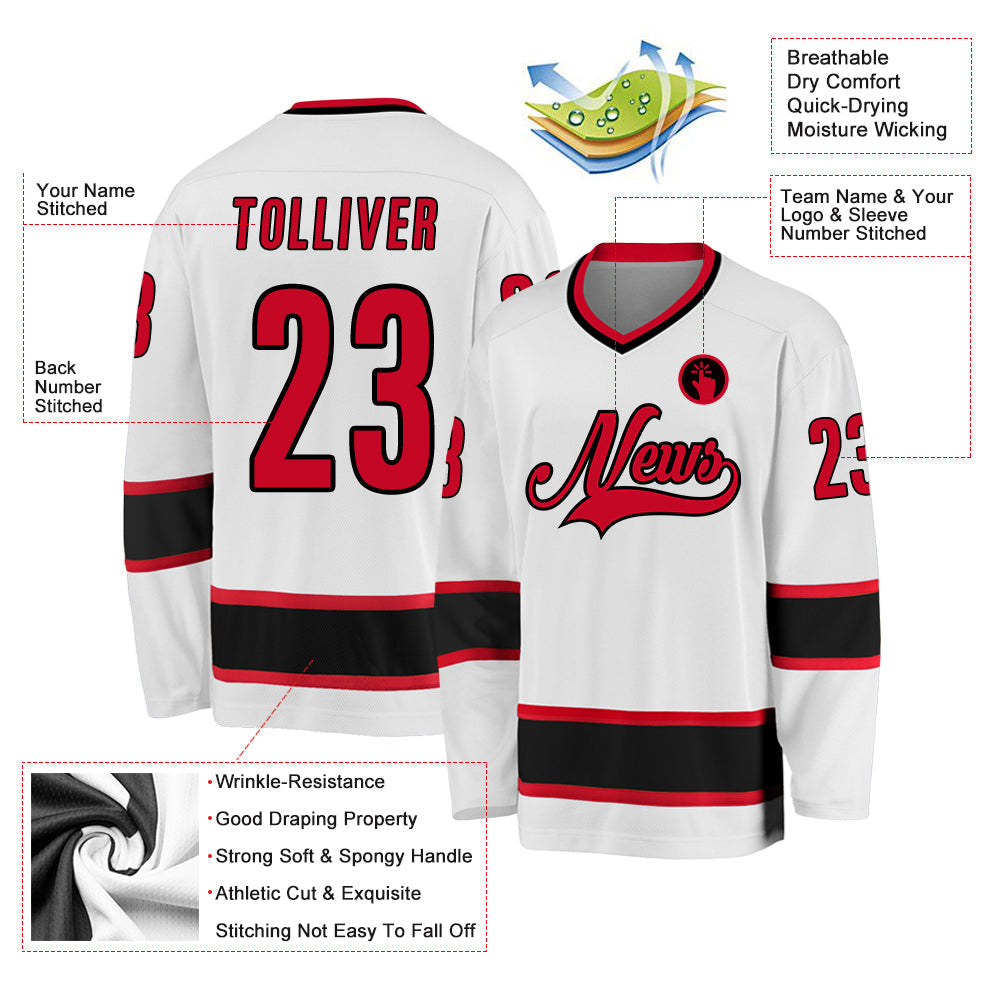 Custom Hockey Jersey - White Red-Black - Style White0641