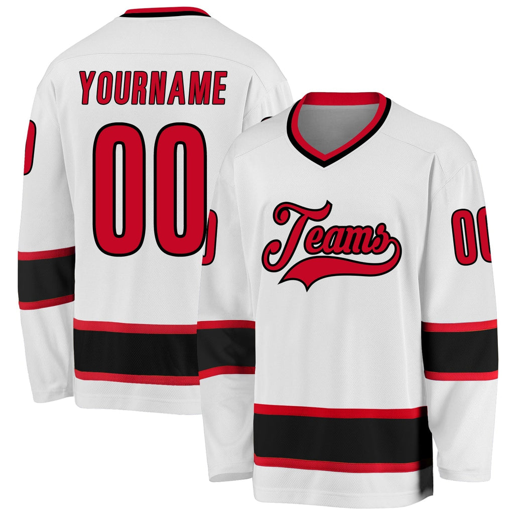 Custom Hockey Jersey - White Red-Black - Style White0641
