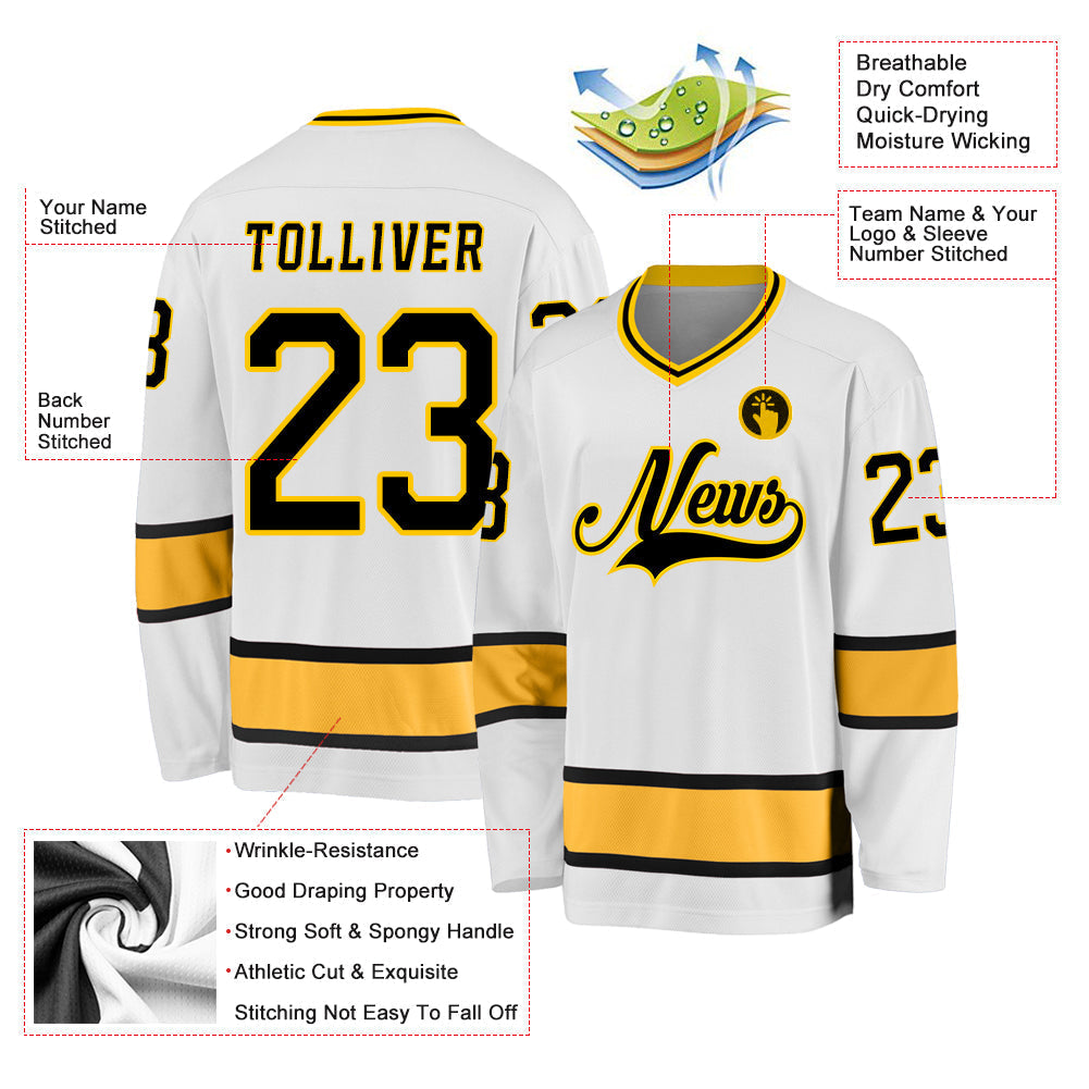 Custom Hockey Jersey - White Black-Gold - Style White0644