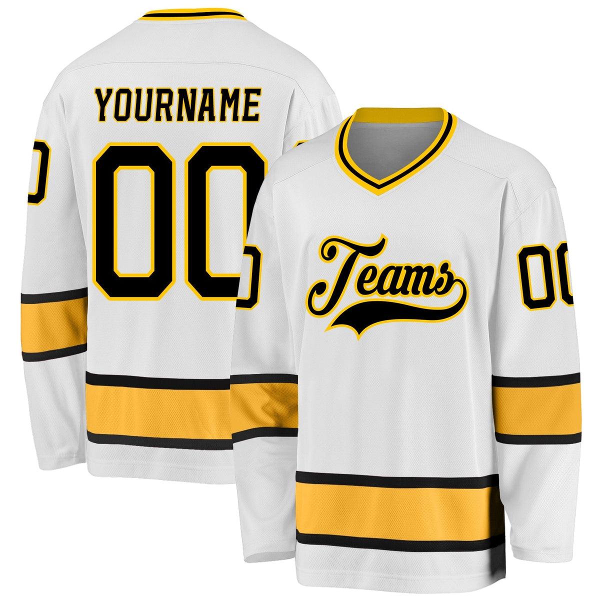 Custom Hockey Jersey - White Black-Gold - Style White0644
