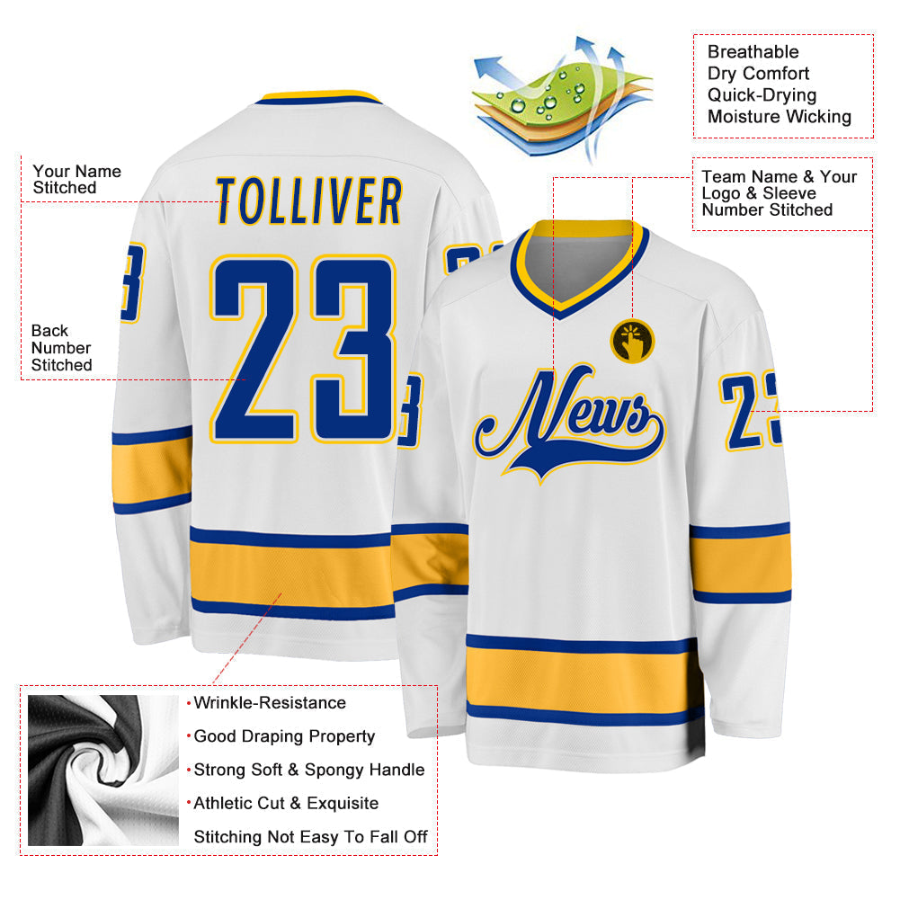Custom Hockey Jersey - White Royal-Gold - Style White0646