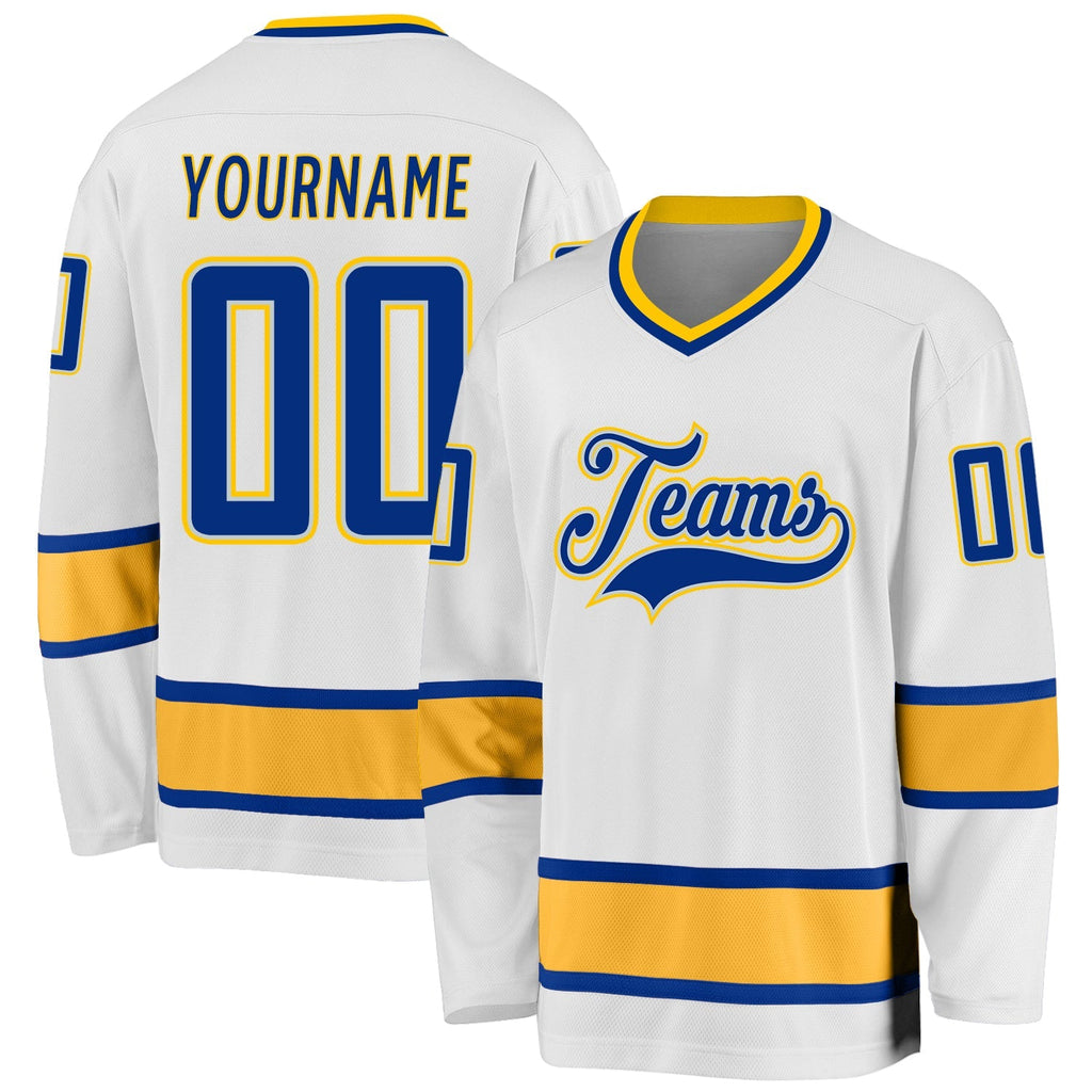 Custom Hockey Jersey - White Royal-Gold - Style White0646