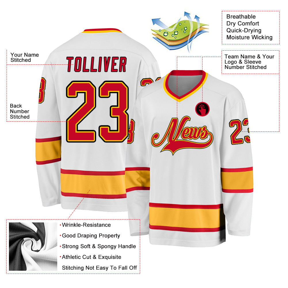 Custom Hockey Jersey - White Red-Gold - Style White0647