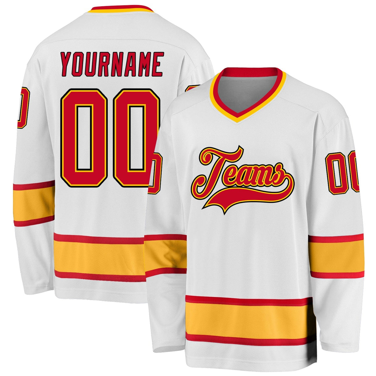 Custom Hockey Jersey - White Red-Gold - Style White0647