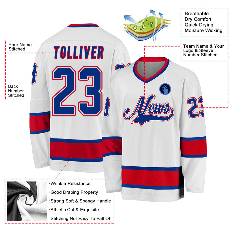 Custom Hockey Jersey - White Royal-Red - Style White0658