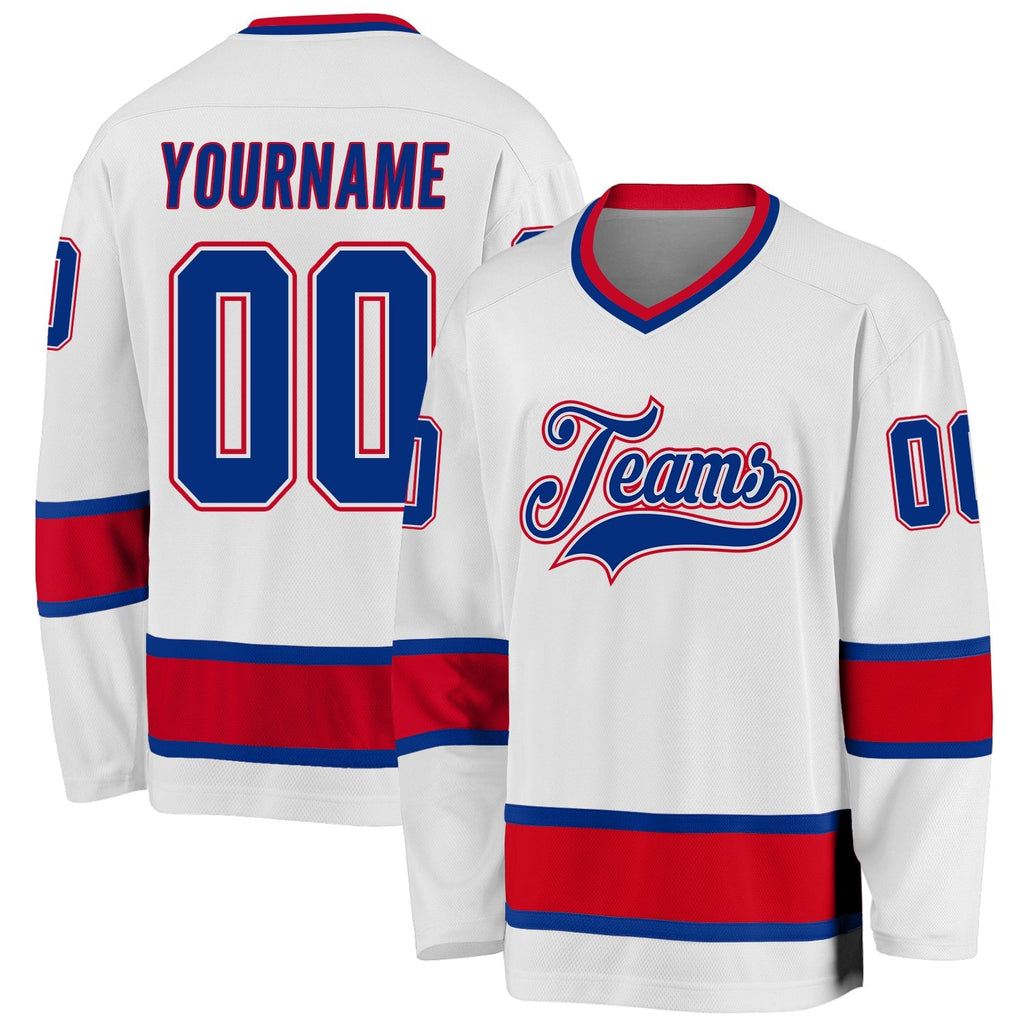 Custom Hockey Jersey - White Royal-Red - Style White0658