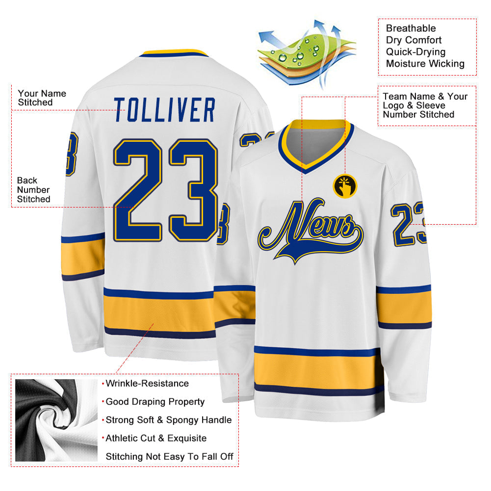 Custom Hockey Jersey - White Royal-Gold - Style White0660