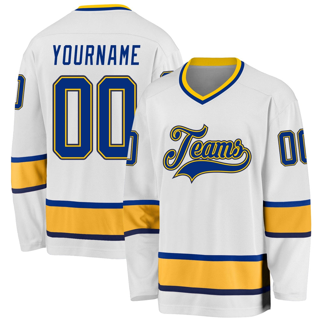 Custom Hockey Jersey - White Royal-Gold - Style White0660