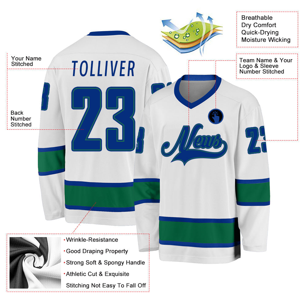 Custom Hockey Jersey - White Royal-Kelly Green - Style White0662
