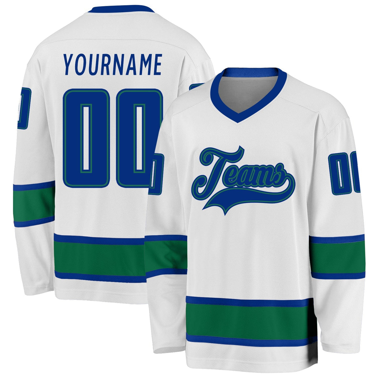 Custom Hockey Jersey - White Royal-Kelly Green - Style White0662