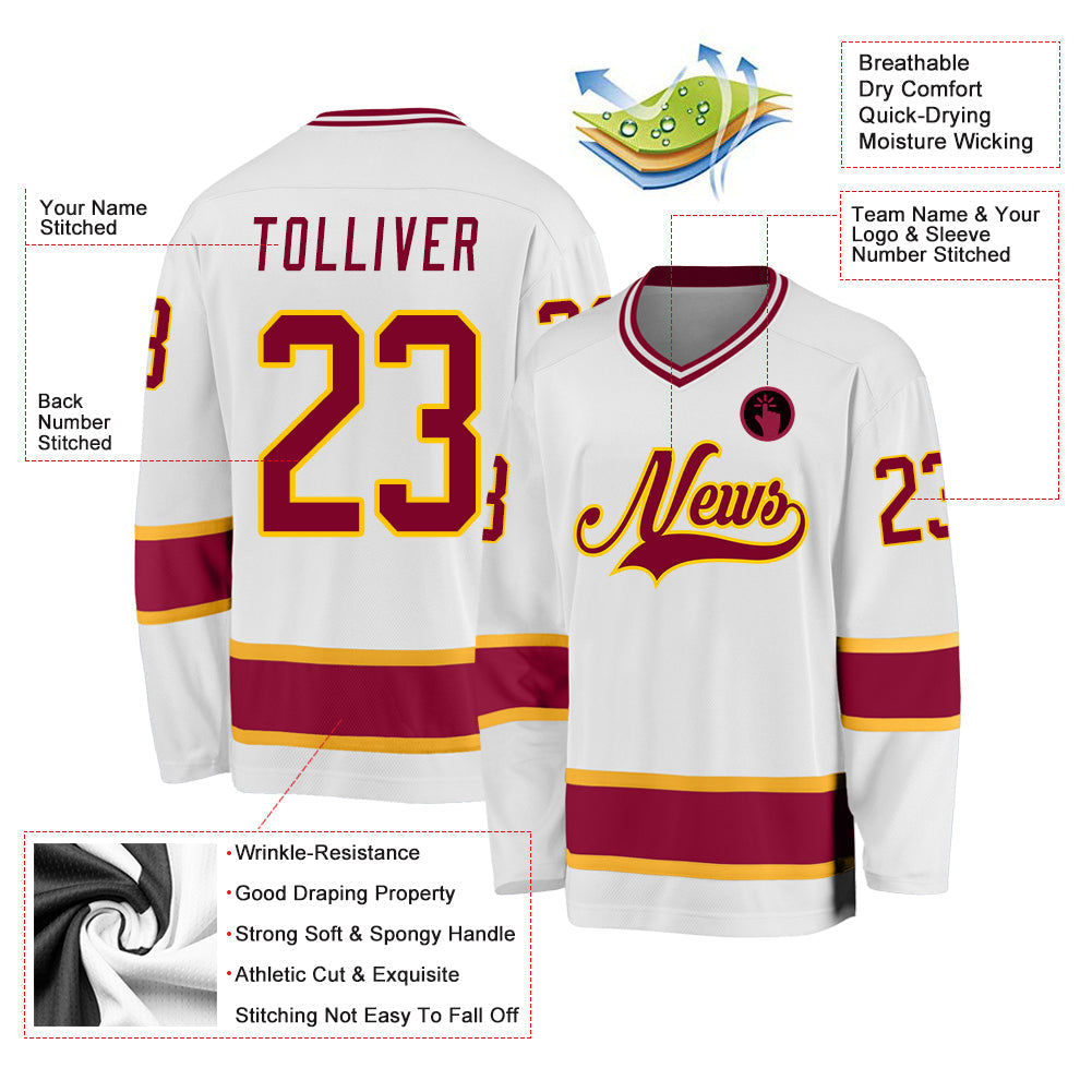 Custom Hockey Jersey - White Maroon-Gold - Style White0664