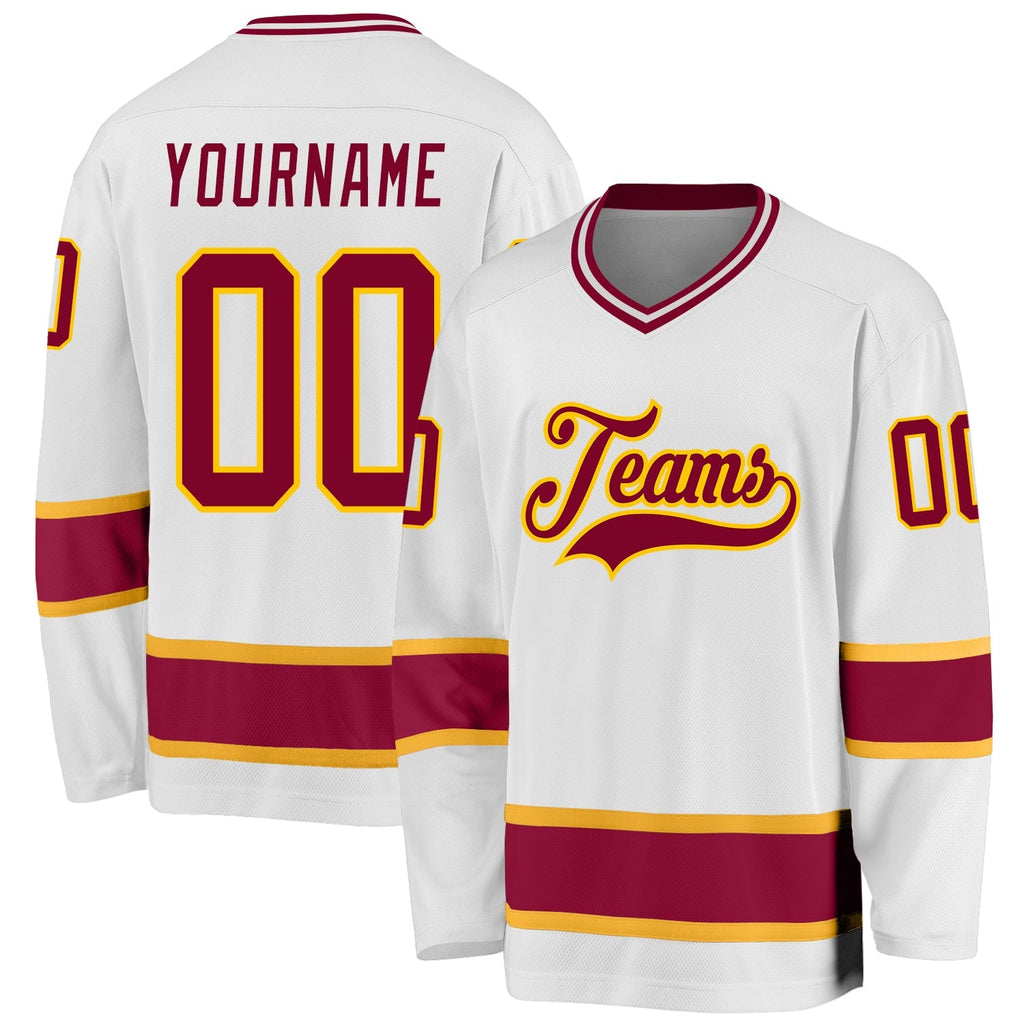 Custom Hockey Jersey - White Maroon-Gold - Style White0664