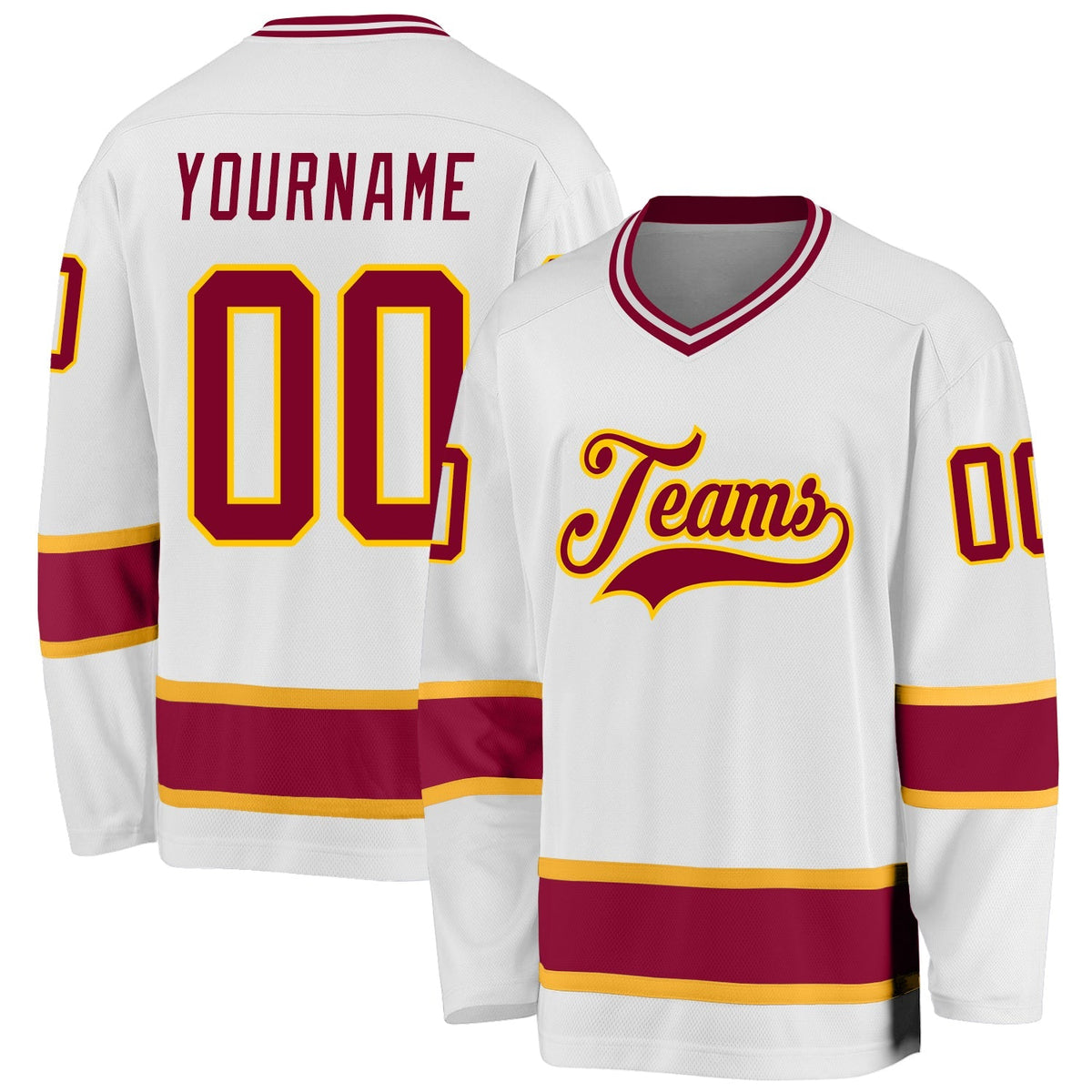 Custom Hockey Jersey - White Maroon-Gold - Style White0664