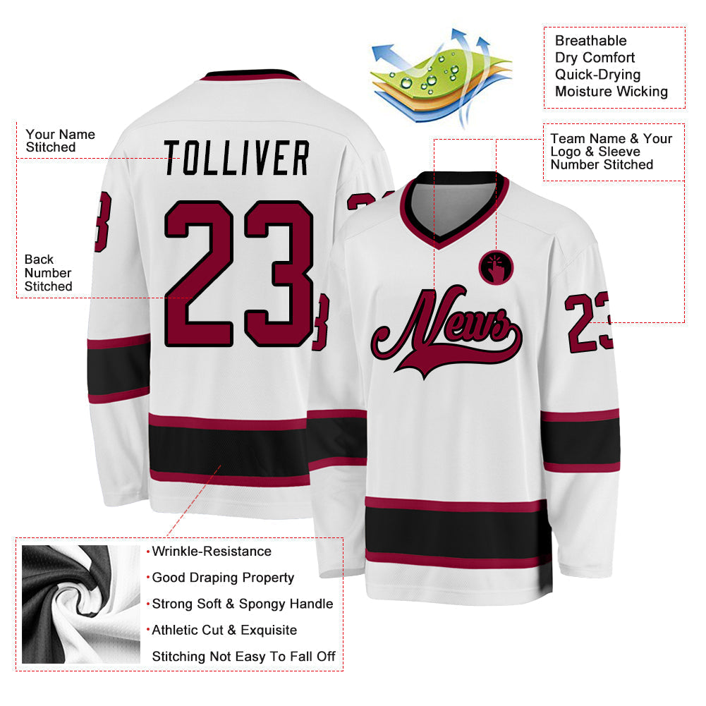 Custom Hockey Jersey - White Maroon-Black